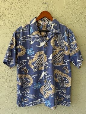 Structure Tropical Hawaiian Surf Print Shirt Blue
